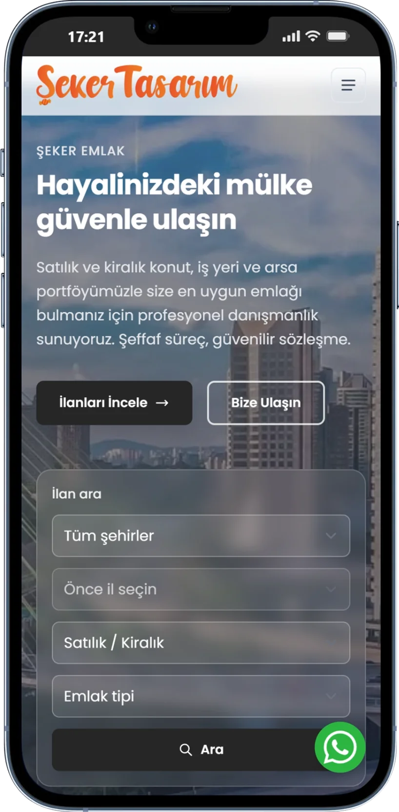 Şeker Emlak yönetim paneli mobil görünüm